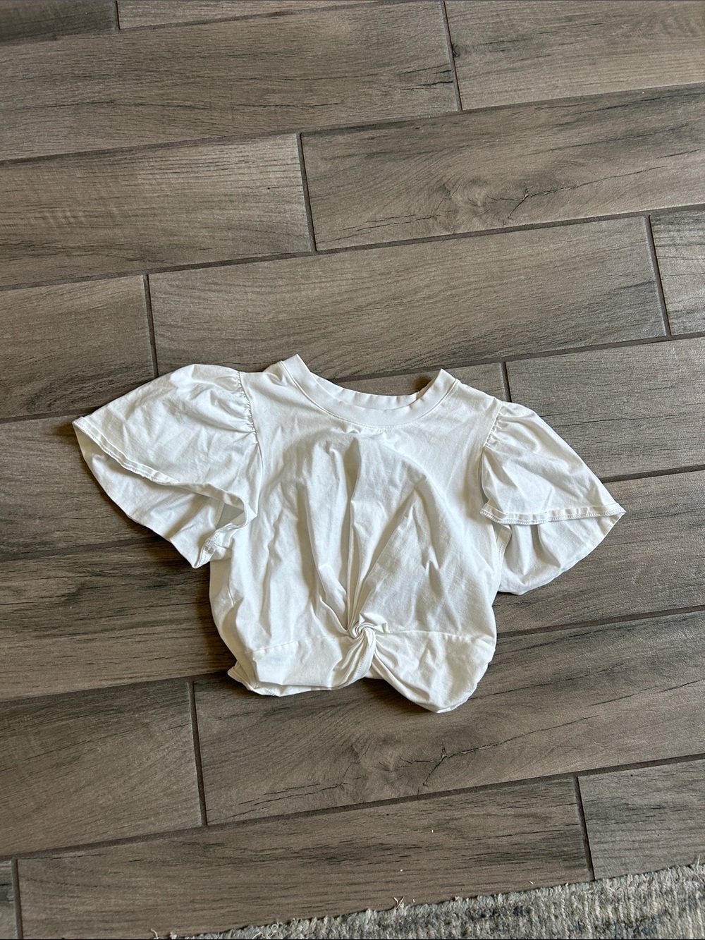 cinq a sept White Knot-Front Puff Sleeve Crop Top